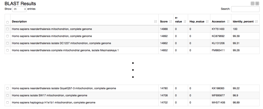 JavaScript Table View of the BLAST Result in KNIME Analytics Platform