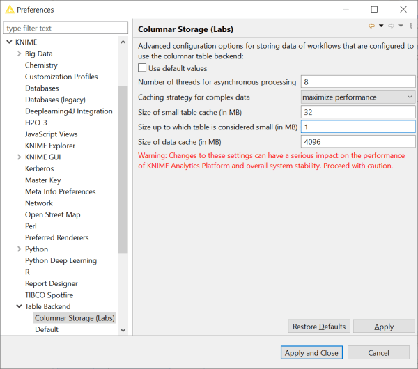 Improved performance with new table backend