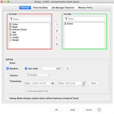 Data anonymization in KNIME