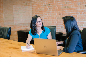two coworkers in an evaluation